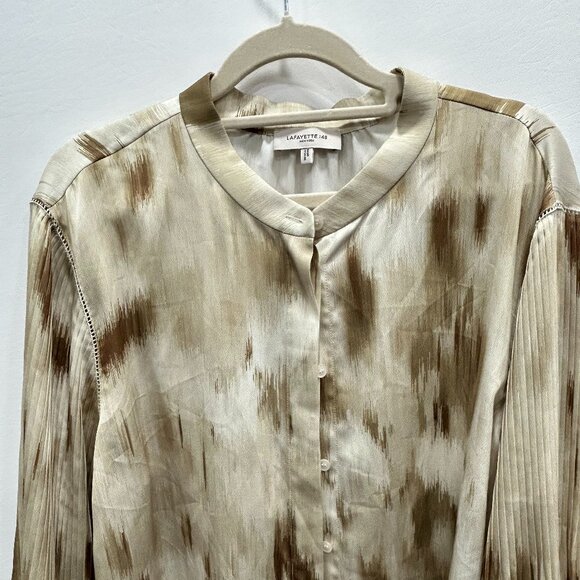 Lafayette 148 Layla Natural Pistachio Button Down Puff Sleeves Satin Shirt XL - Picture 3 of 9